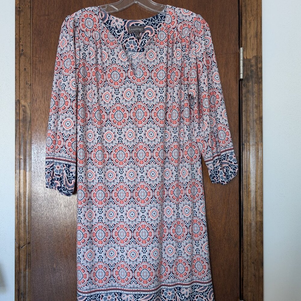 Luxology Peach & Navy Kaleidoscope Print Dress